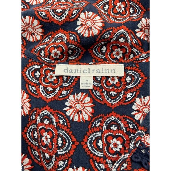 Daniel Rainn Cap Sleeve Tassels Tie Neck Pullover Medallion Print Blouse Medium - Picture 6 of 9